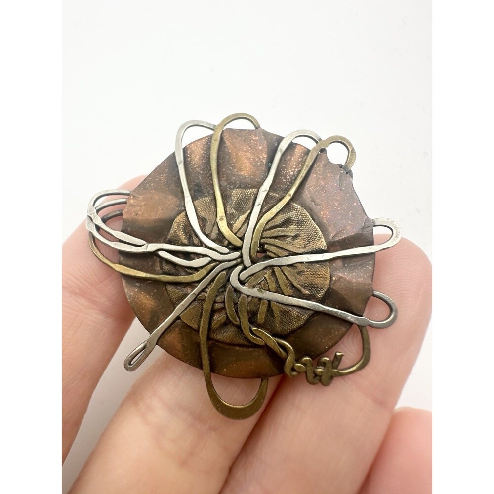 Artisan Handcrafted Mixed Metal Modernist Pin Brooch